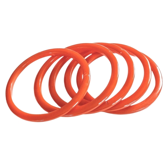 🍊 Vintage MCM 5 Piece Tangerine Orange Bakelite Tested Spacer Bangle Bracelets